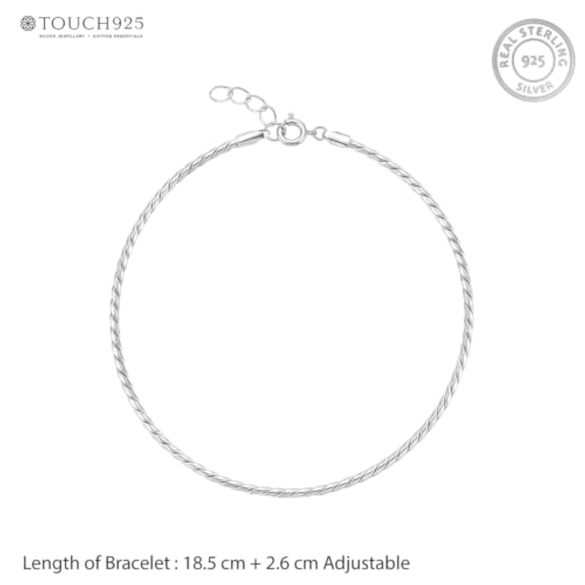 Women's Pure 925 Silver Twisted Rope Chain Bracelet